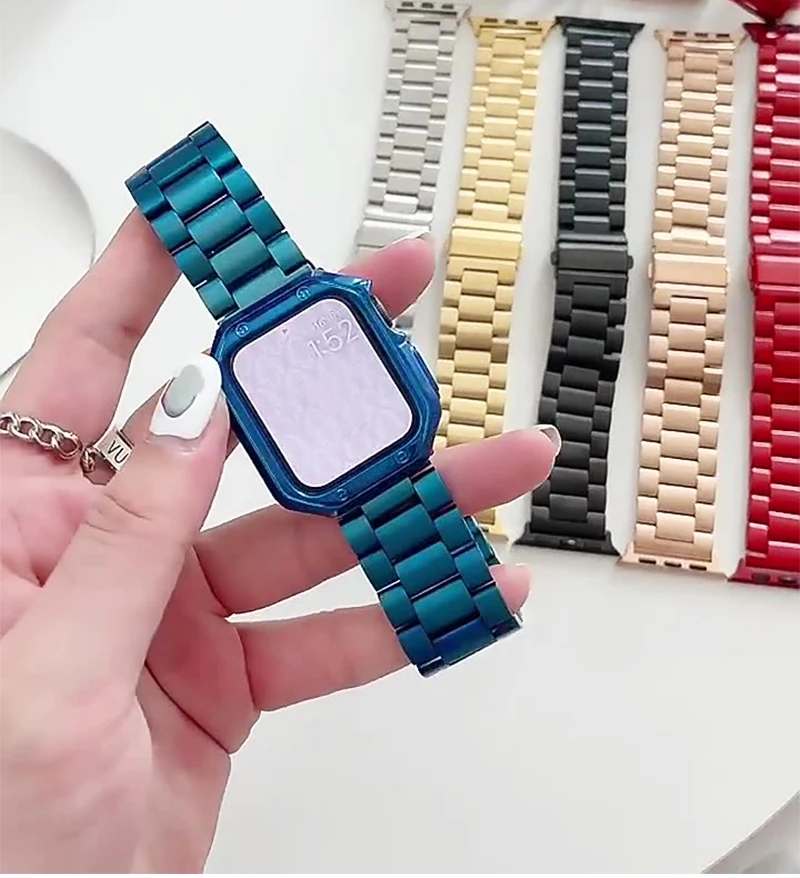 Ремешок и чехол из нержавеющей стали для apple watch люксовый металлический браслет
