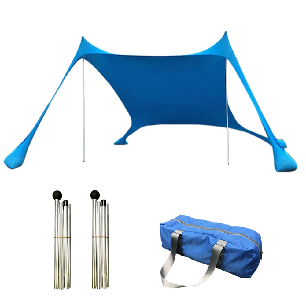 구매 휴대용 태양 그늘 텐트 샌드백 UV 라이크라 대형 가족 캐노피 야외 낚시 캠핑 해변 양산 천막 세트 접근
