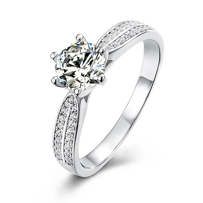 

Straight arm slightly inlaid starlight angel queen silver platinum plated Moissan diamond ring for women 1 carat 210305-23
