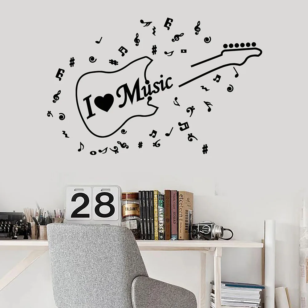 Наклейка на стену с надписью I Love Music Виниловая наклейка изображением рок