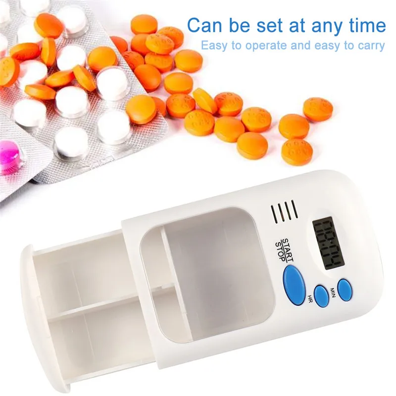 Таблетки хранение таблеток Диспенсер будильник портативный мини-ящик для 2 сетки