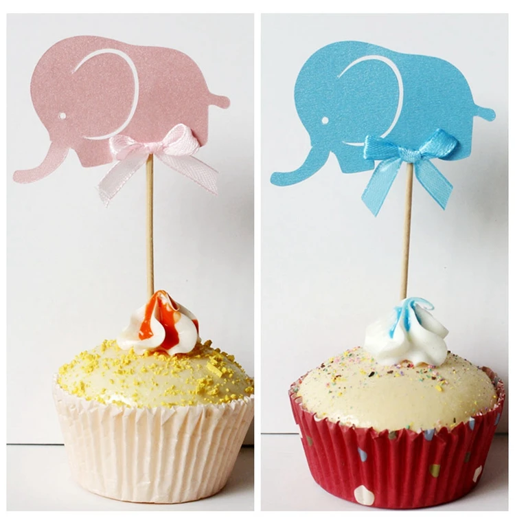 Детский душ торт кекс топперы BabyShower сувениры украшения, товары для вечеринки Его мальчик девочка синий игра слон Oh Baby