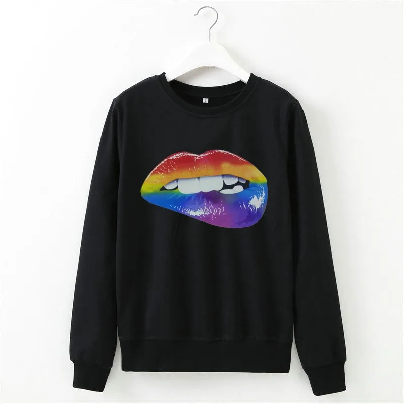Sweatshirt Kawaii Lip Print Cute Long Sleeve Autumn Fall Winter Clothes Women Ladies Femme Sweetshirt Moletom Kawaii Shirt Tops