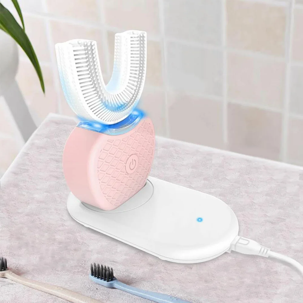 

360 Degree Automatic Electric Toothbrush Rechargeable Sonic Dental Toothbrush USB Silicone Brush Heads Oral Care Smart U Type