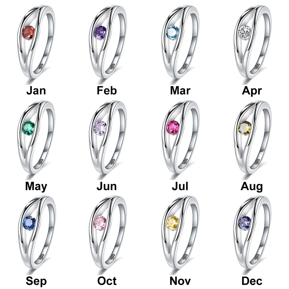 

JrSr новый 925 Серебро Персонализированные гравировка имени на 12 месяцев, на день рождения, кольца для женщин, изготовленные на заказ, сделай са...