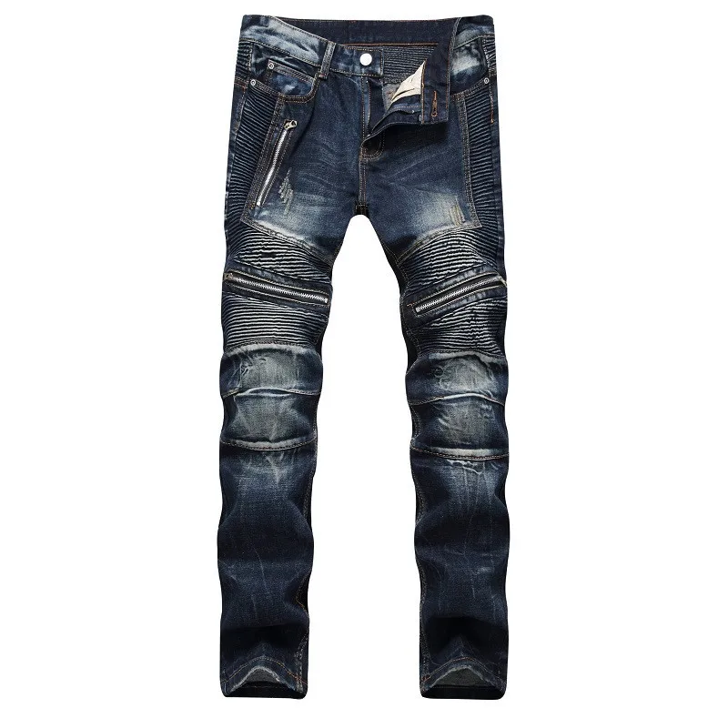 

2021 Men's Jeans Ripped Street HIP HOP Punk Stretch Bike Autumn Spring Jeans Trendy Holes Slim Straight Folds Denim Trouers