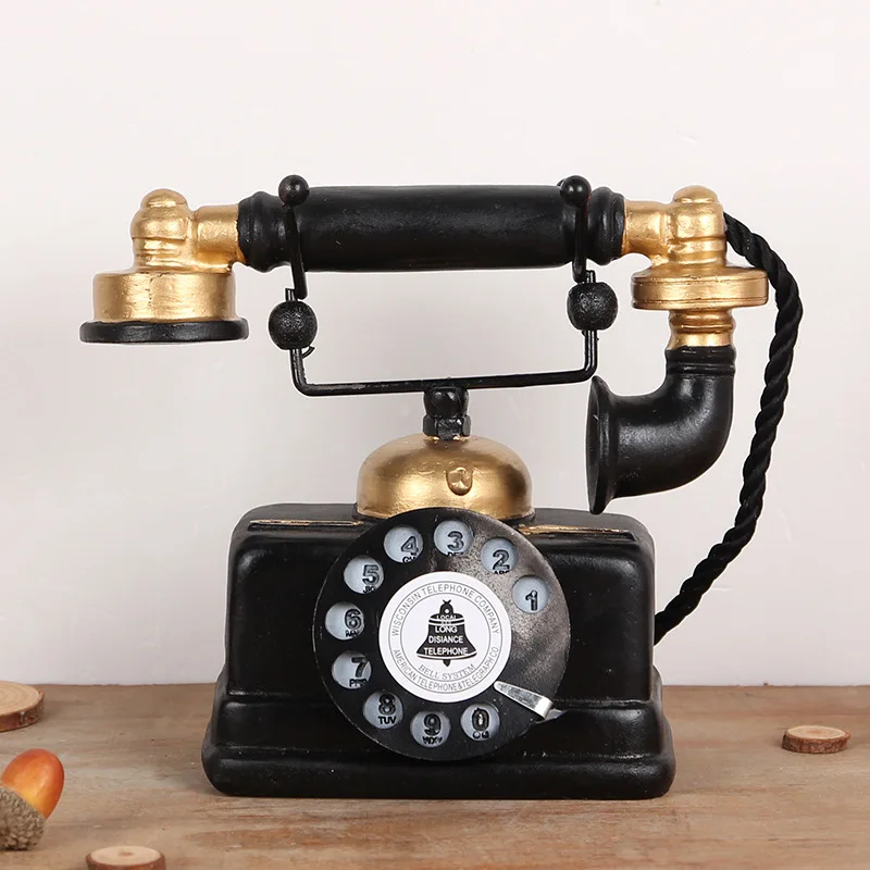 

European Retro Vintage Dial Telephone Ornaments Home Living Room Shop Counter Desktop Decoration Ornaments