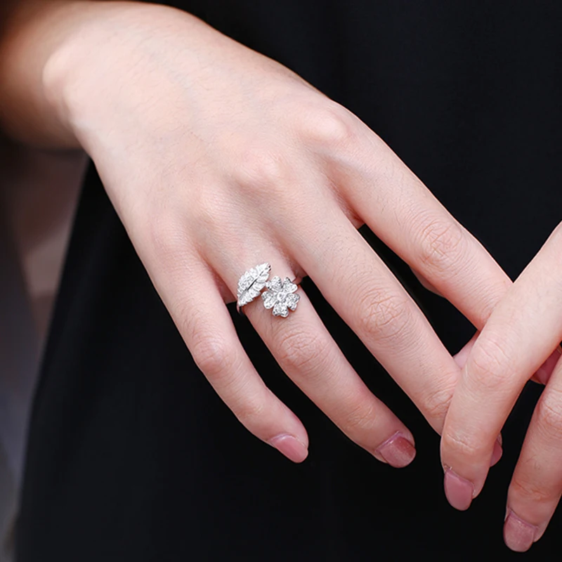 Модные роскошные кольца для женщин Серебряный цвет цветы и лист моделирование