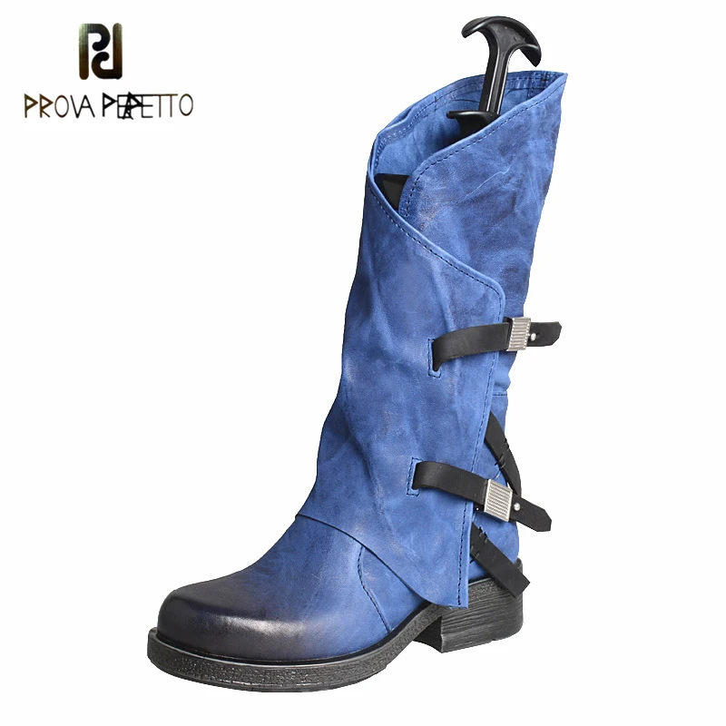 

Original Old Belt Buckle Handsome Mid-tube Knight Boots 2020 Autumn / Winter Sheepskin Fashion Round Toe Mid-Calf Zipper Boots