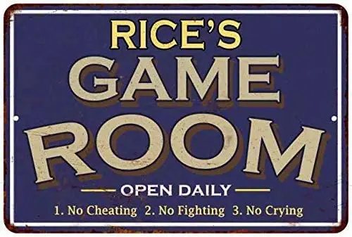 

JUCHen Rice'S Blue Game Room Metal Aluminum Sign Posters Wall Decor 12X8Inch