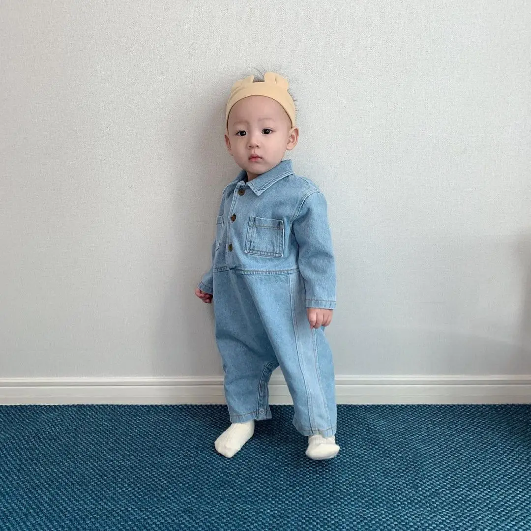 Newborn Infant Baby Boys Jumpsuit Children Long-sleeve Button Romper Kids Spring Fall Solid Clothes Cowboy Trend Outdoor |