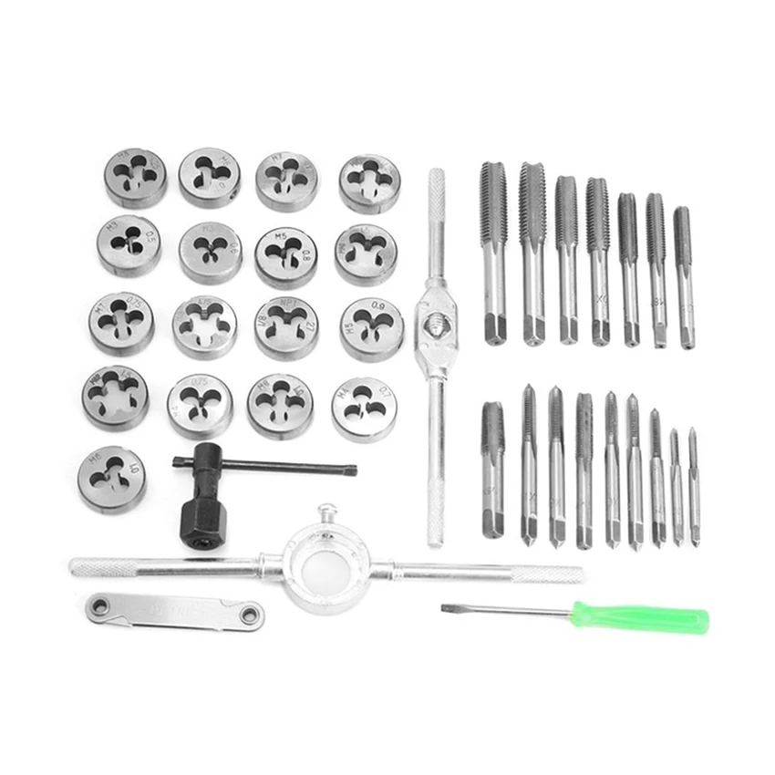 

40pcs/set Tap and Die Kit Metric Hand Tapping Tool Carbide Taps Wrench Spiral Groove M3-M12 Screw Thread NEW