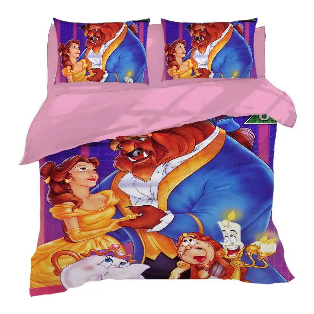 

Beauty and the Beast Bedding set Twin Size Belle Princess Quilt Duvet Covers for Girls Bedroom Decor Queen Bed Linens King Kids