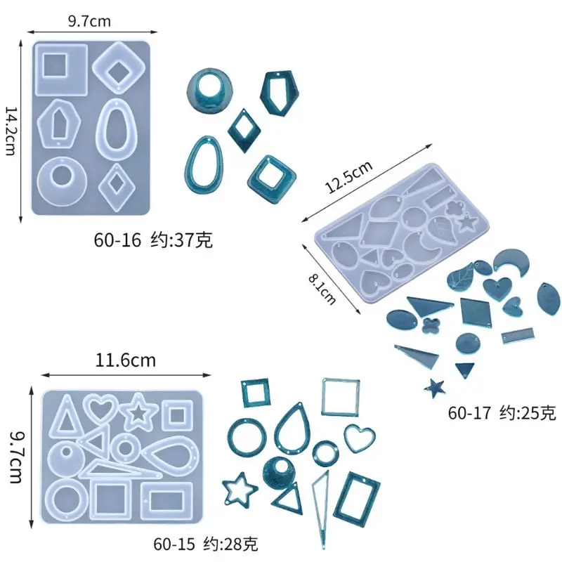 

3Pcs All Shapes Jewelry Pendant Resin Silicone Earrings Necklace Pendant Mold With Hanging Holes Jewelry Making Tool
