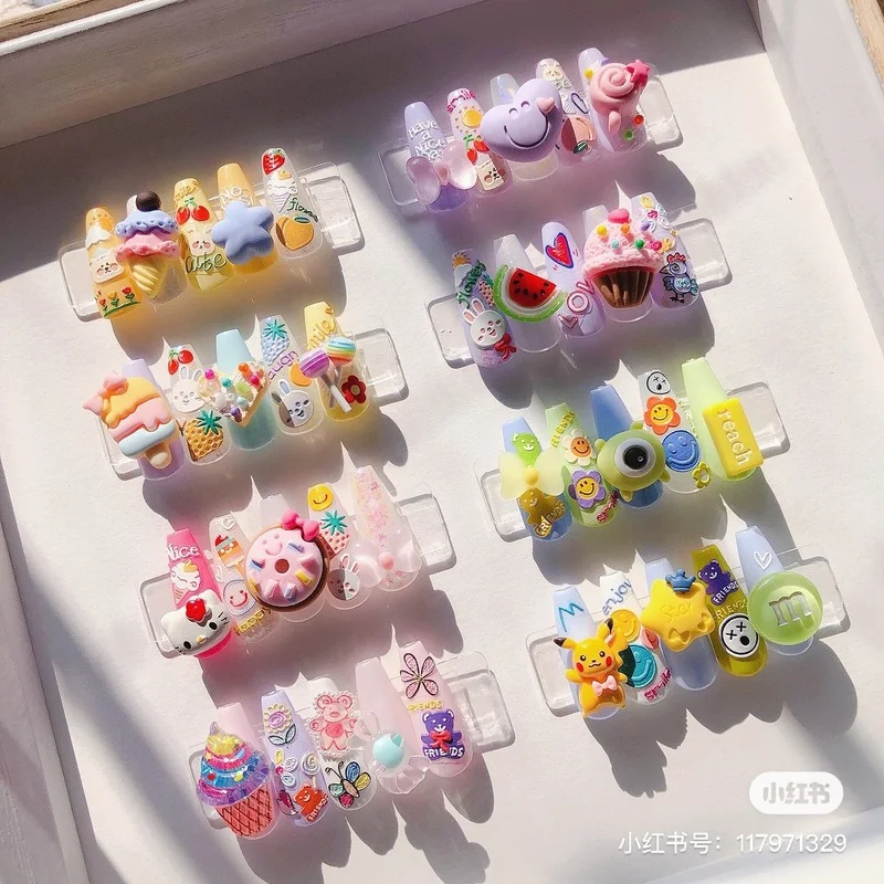 

2021 Cute Cartoon Animals Nail Art Stickers Japanese 3D 5D Thin Nail Sticker Embossed Rabbit Bear Flower DIY Nail Art Design