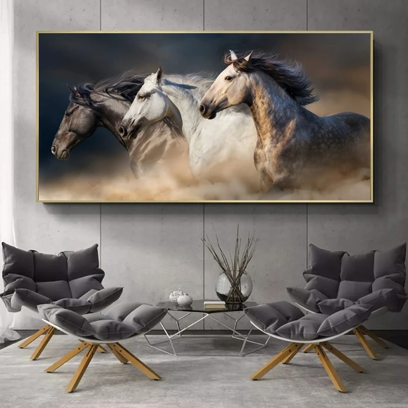 Три бег холст с изображением лошадей арт Животные Wall Art плакат Настенные картинки