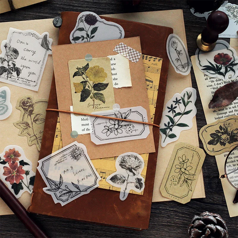 30Pcs/pack Vintage Plant Sticker Scrapbooking Creative DIY Journal Decorative Adhesive Kraft Paper Seal Stationery Supplies | Канцтовары