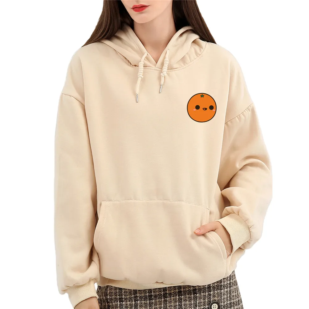 Kawaii Orange Hoodies Cotton Sweatshirt Pullover Feminino Warm Sweetshirt Cartoon Clothes for Women Winter Hoodie with Pocket