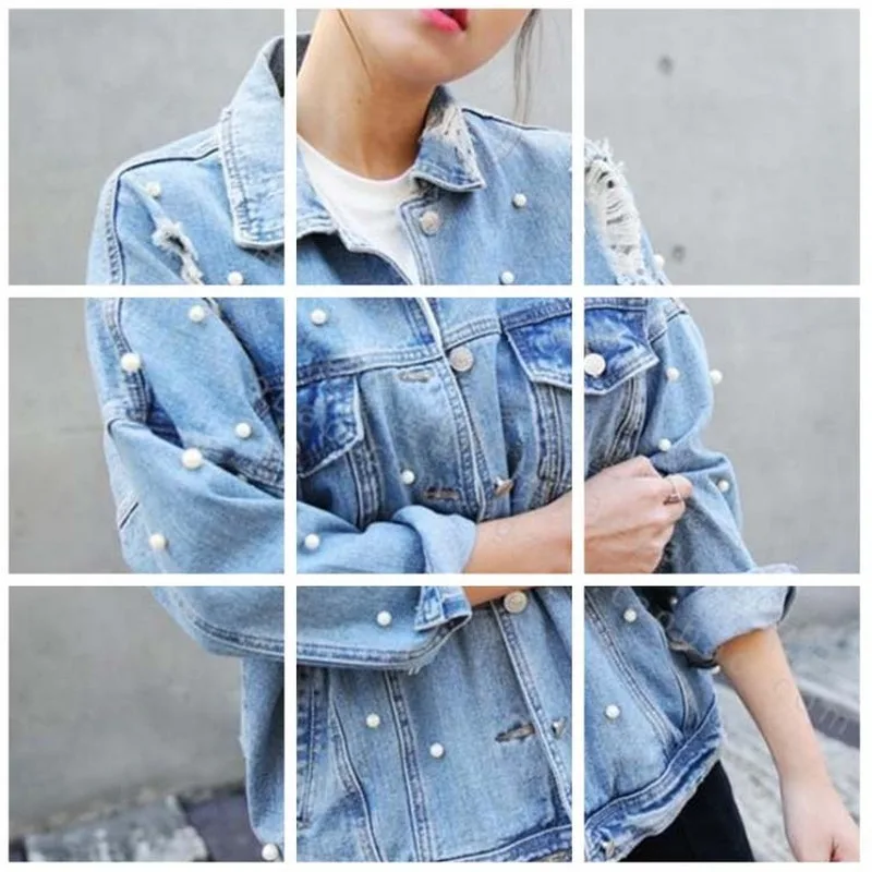 Жемчужные бисерные рваные джинсовые куртки женские винтажные однобортные и