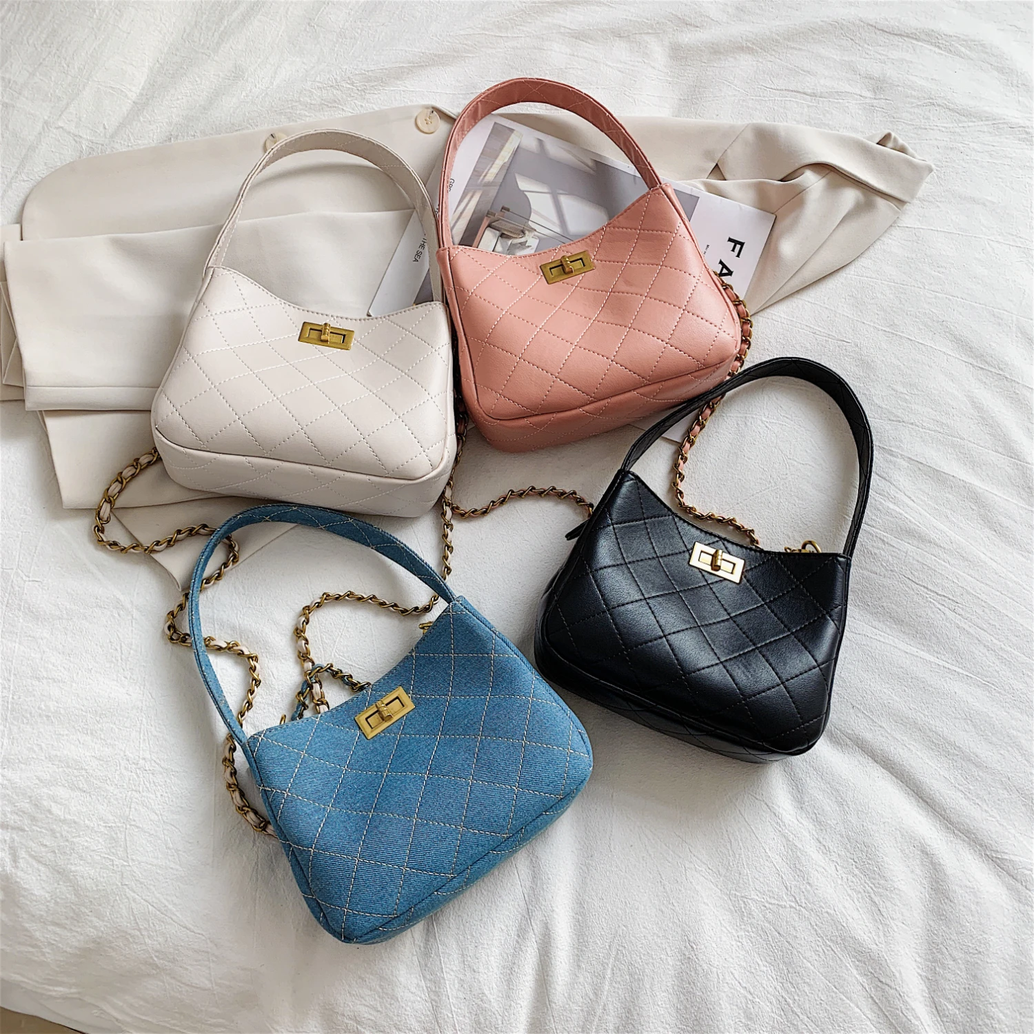 

Handbag Bag For Women 2020 Fashion PU Leather Chain Shoulder Bag Solid Color Messenger Bag Small Purses Bolsa Feminina Sac Bags