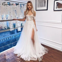 a line sexy strapless wedding dresses 2021 illusion applique off shoulder flowers bride elegant dress slit gown robe de mari%c3%a9e