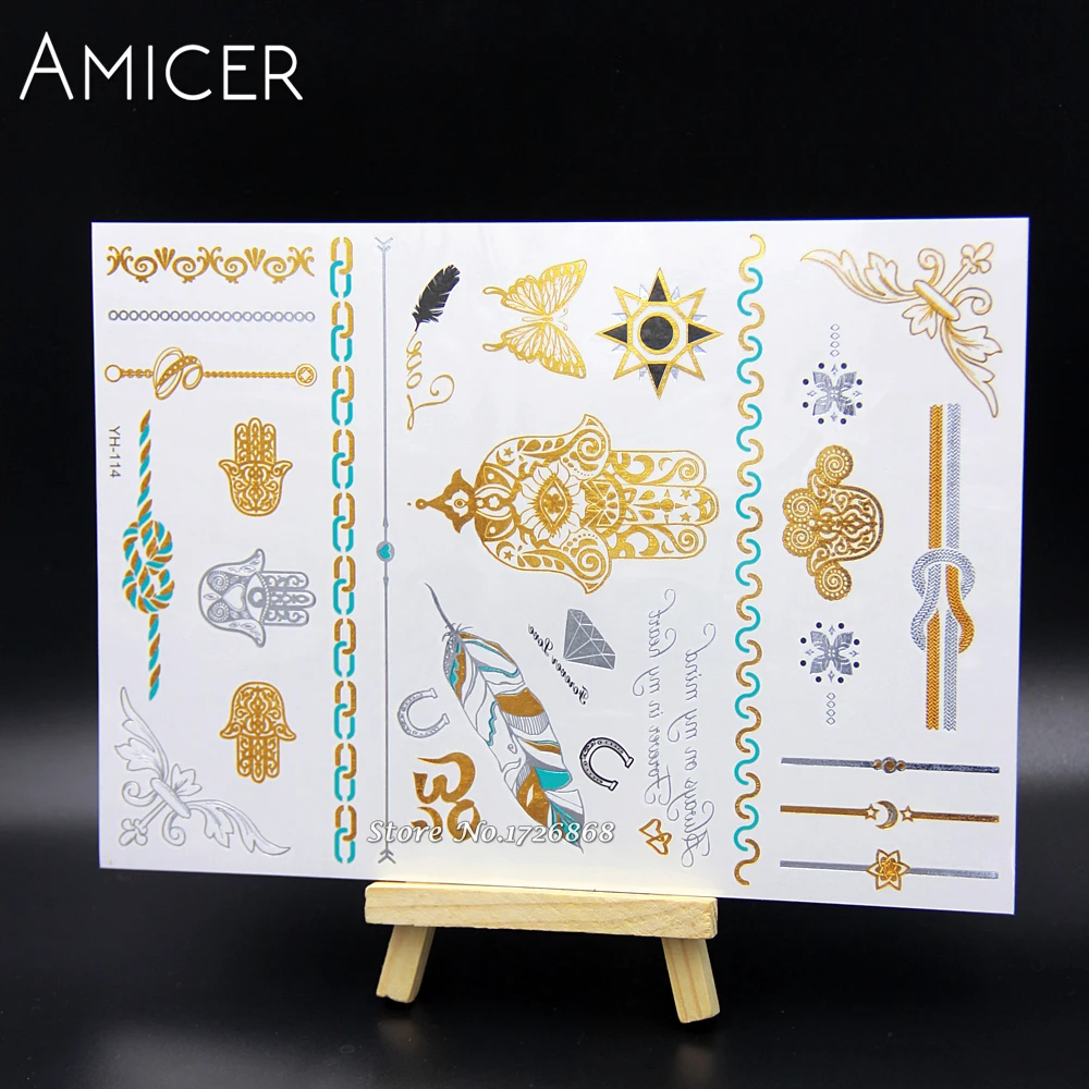 Временные татуировки для боди арта золотые блестящие металлические рукава