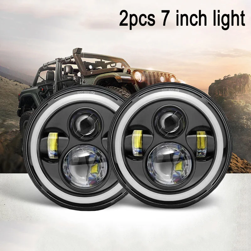 

7 Inch LED Headlight H4 DRL High Beam/Low Beam 50W 30W Halo Amber Angel Eyes For Jeep Wrangler SUV Lada Niva Round Headlight 12V
