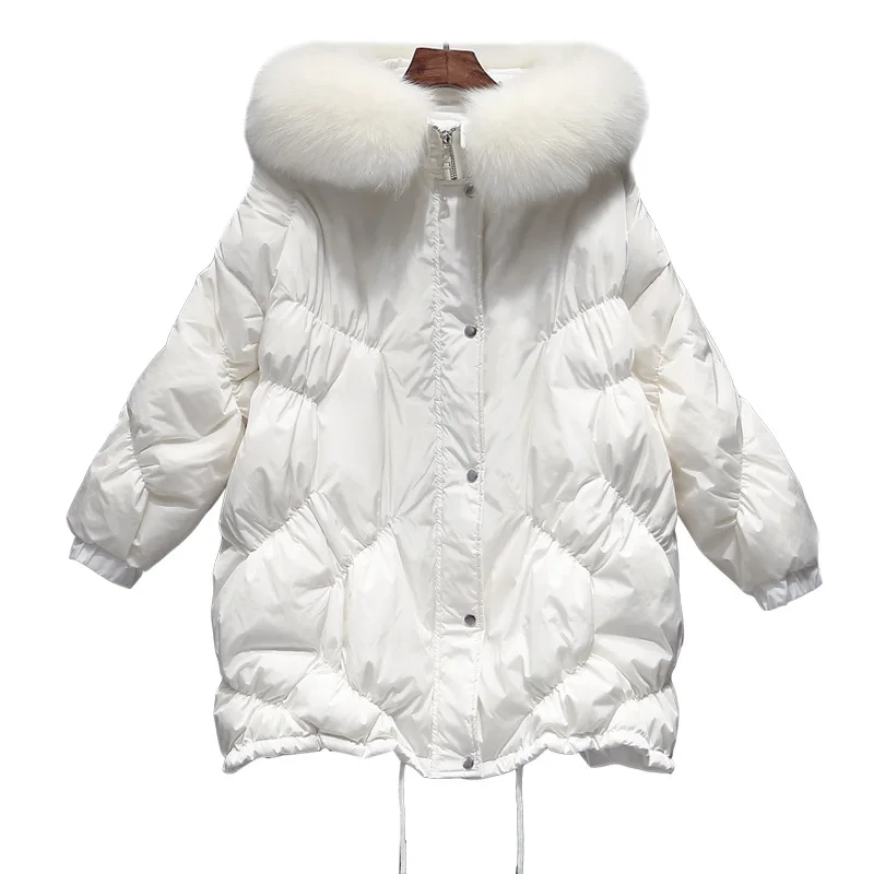 Зимняя куртка пуховик Для женщин Повседневное Длинная толстовка с мехом большой