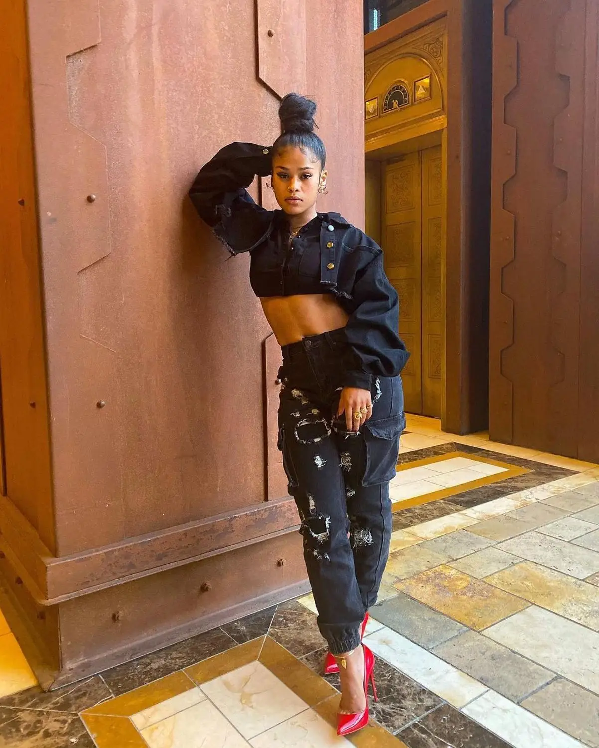 

Street Style Women Jeans High Waist Button Fly Hollow Out Ankle Banded Casual Pants Autumn Wear For Party With Real Pictures