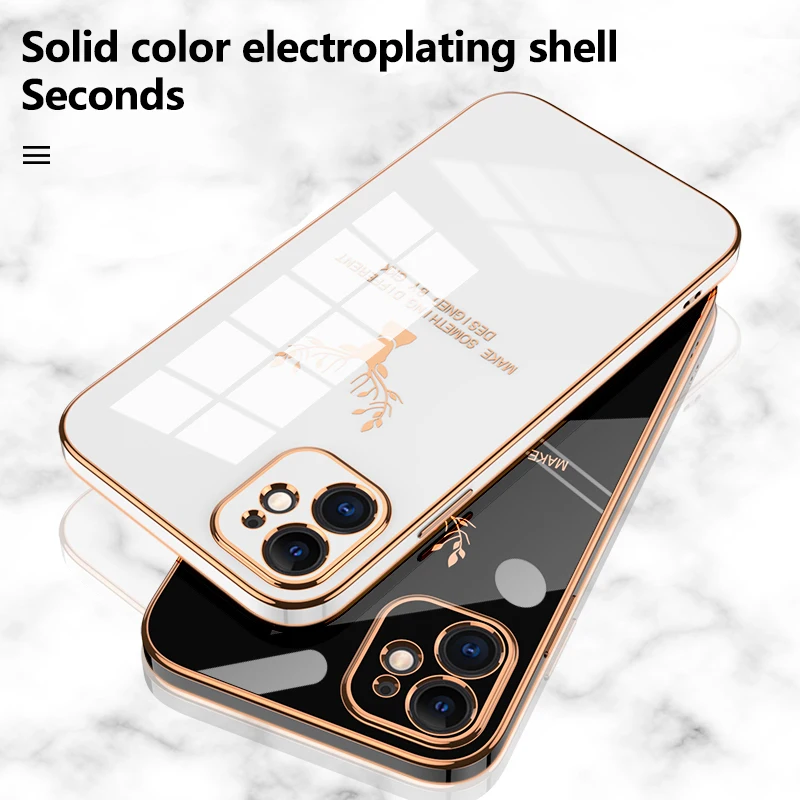 

Luxury Plating Deer Silicone Phone Case For iPhone 12 11 Promax XSmax SE XS XR X 8 7 Plus Protection Cover