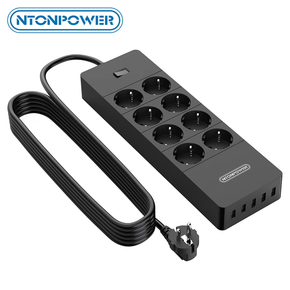 

NTONPOWER USB Power Strip with 3 Meter Extension Cord Network Filter 1700J Surge Protector for Home Wall Mounted EU Plug