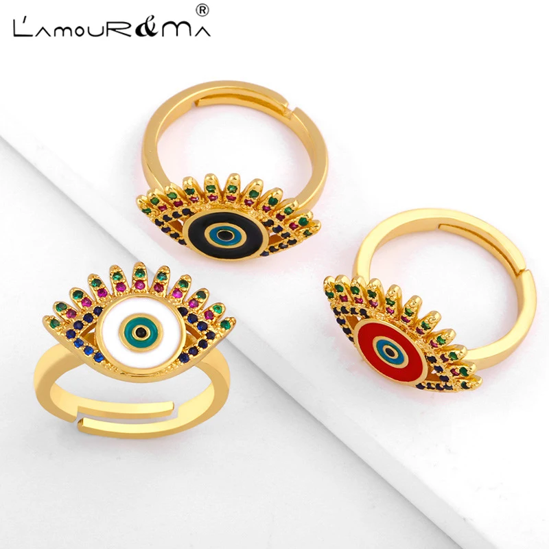 

L'Amour&Ma 2021 New Fashion Oil-Drop Copper Instagram Style Creative Demon's Eye Open Gold Ring For Women Jewerly Accessorize