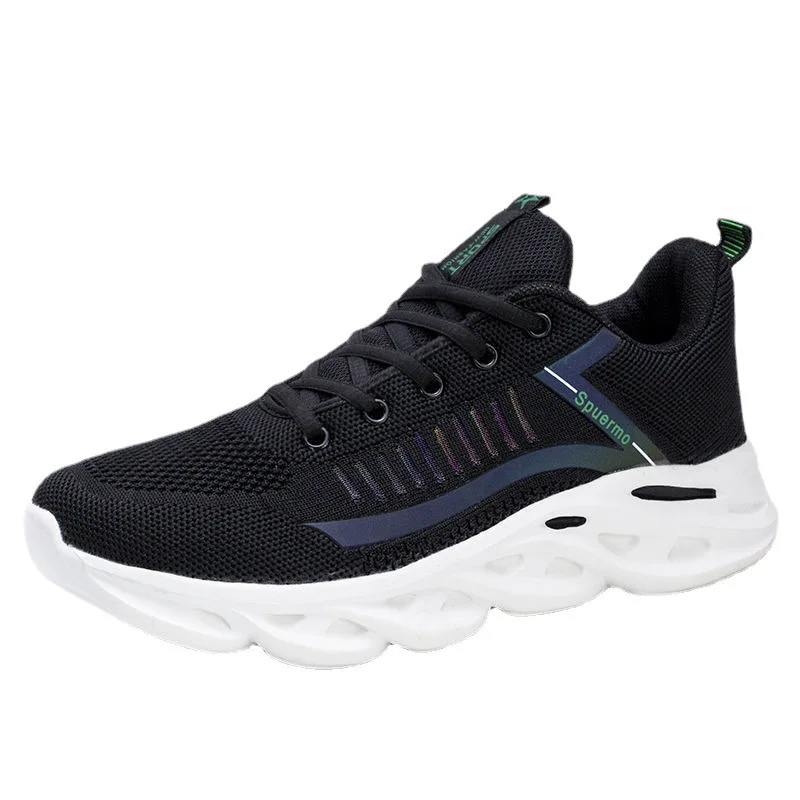 

New Running Shoes for Men Black White Fly Woven Soft Breathable Non-slip Sneakers Fashion 39-44