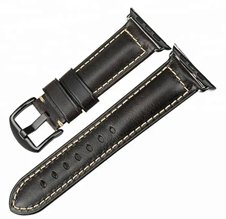 black with black Коровья кожа, воск, натуральная кожа, ремешок для часов Apple watch, 42 мм, 38 мм, серия 4-1, iwatch 4, 44 мм, 40 мм, Ремешки для наручных часов, браслет для часов - Цвет ремешка: black with black
