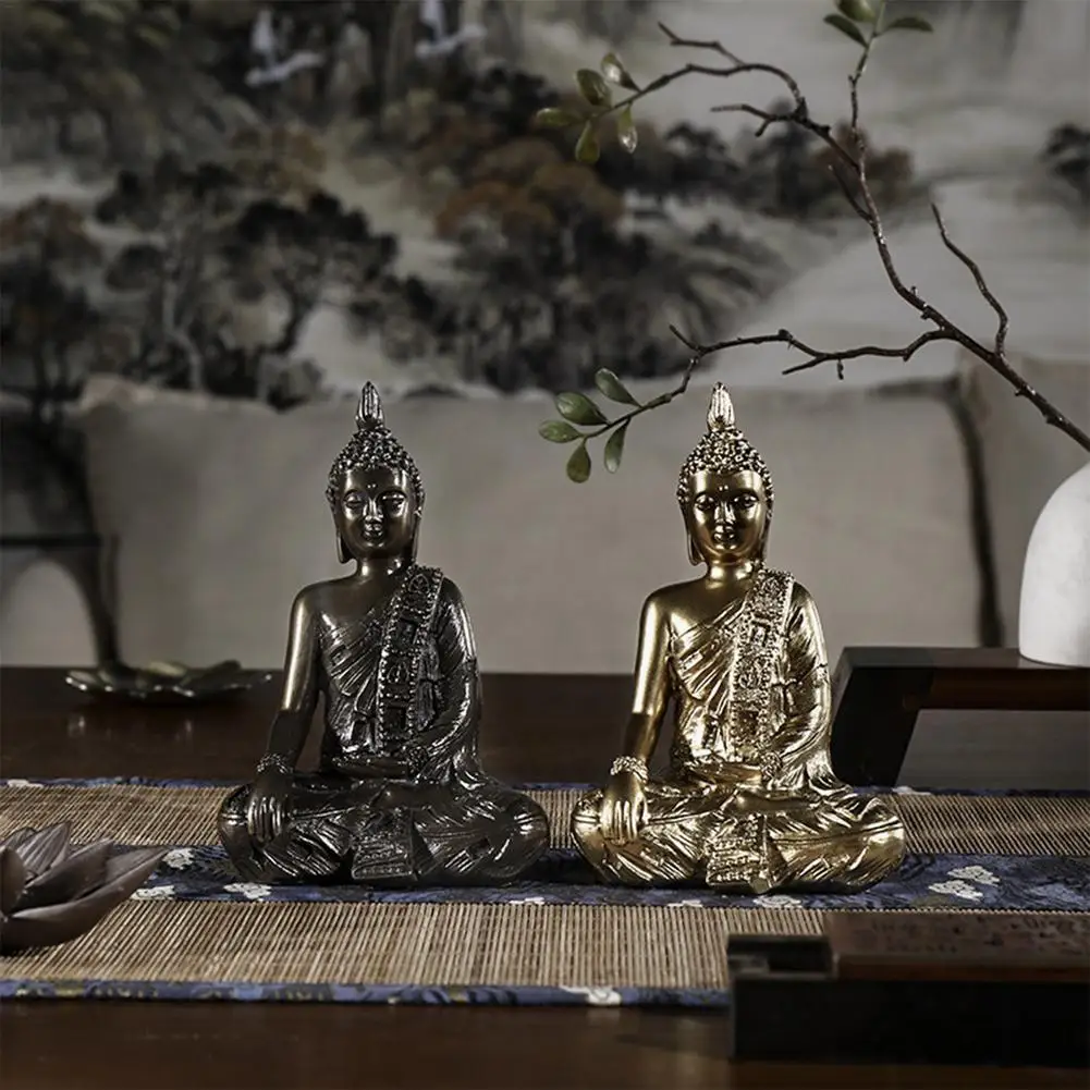 

Mediation Asian Buddha Decor Statue Resin With Bronze Finish For Desktop