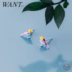 WANTME 925 стерлингового серебра симпатичная детская одежда в Корейском стиле Pirecing красочная мультяшная эмалированная, серьги со шпилькой, для женщин, винтажные вечерние ювелирные изделия