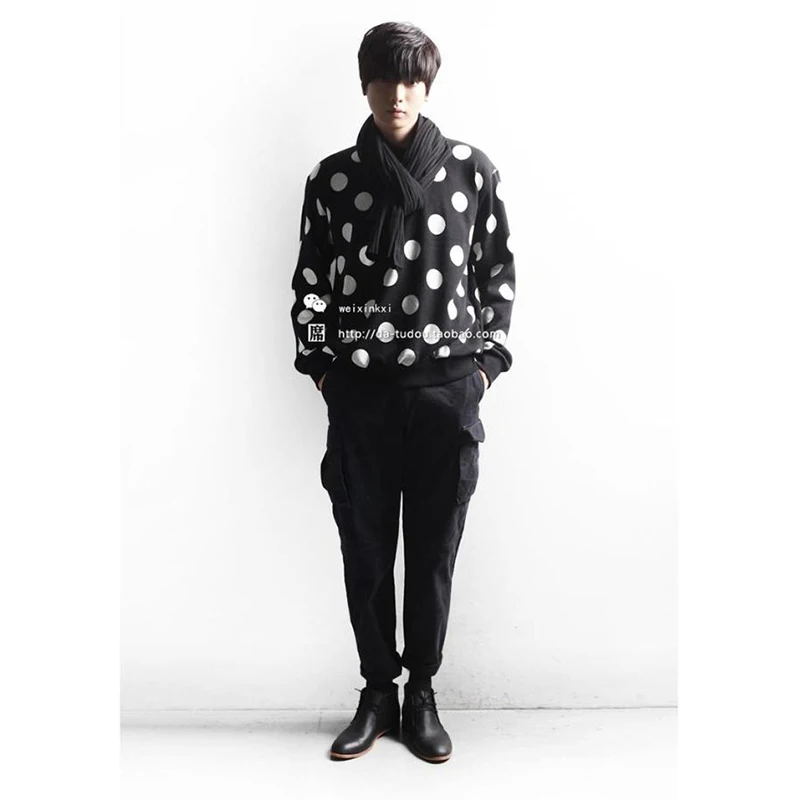 Корейская версия мужской моды точка с длинным рукавом большой размер Мужчины