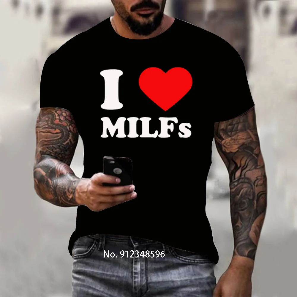 

I Love MILFs | Смешная футболка I Heart MILFs с надписью «I Love MILFs» для мужа, распространенвечерние, хлопковые мужские топы, повседневные футболки