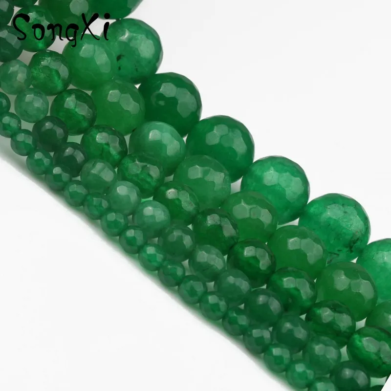 Натуральный граненый Темно-Зеленый Халцедон Круглые бусины для