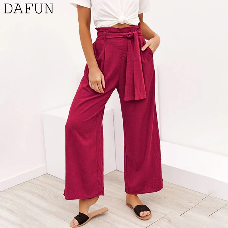 Модные брюки с высокой талией женские брюки с широкими штанинами pantalon femme галстук ремень брюки палаццо повседневные брюки черный, хаки, красный