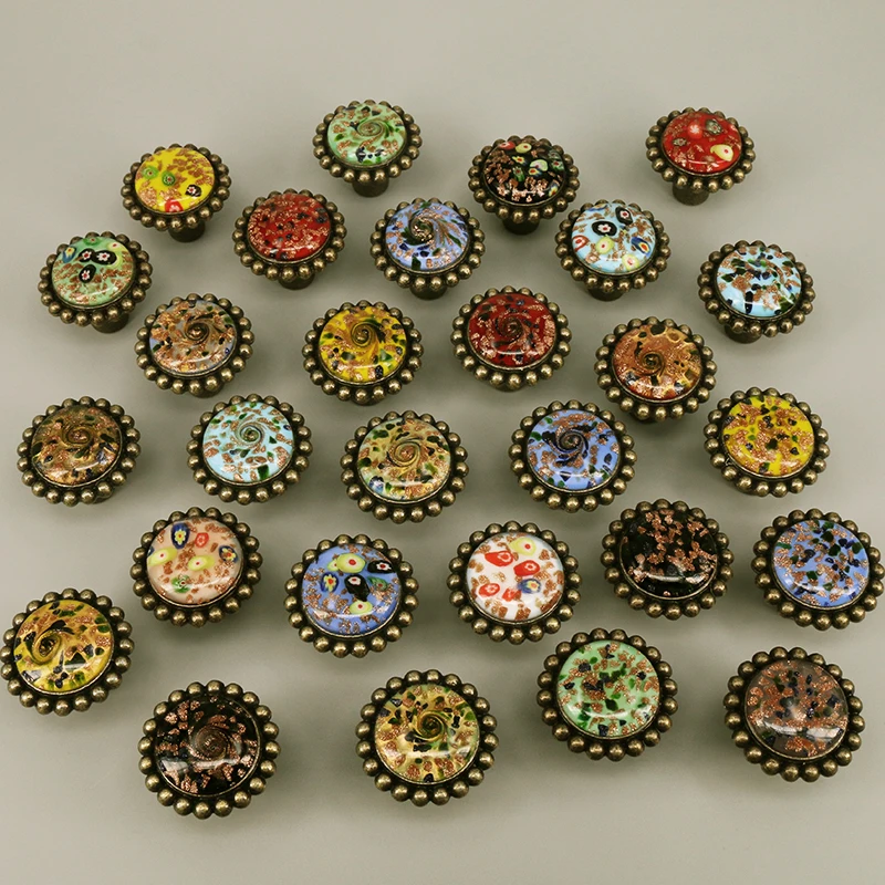 

1PC Pastoral Style Handmade Round Bedroom Cabinet Door Drawer Kitchen Handle Drawer Furniture Box Knobs Unique Colorful Puller