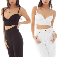 women summer sexy v neck tank crop top ruched drawstring backless camisole solid color spaghetti strap braided sling vest clubwe