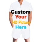 Комбинезон на заказ, боди для фитнеса, костюм пляжного типа, летние мужские комбинезоны на молнии с коротким рукавом, штаны, сделай сам, собственный дизайн, уличная одежда, свободные комплекты