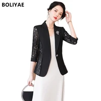 2022 middle sleeve lace new korean style high street blazer and slip dress women elegant short blazer office lady two piece set