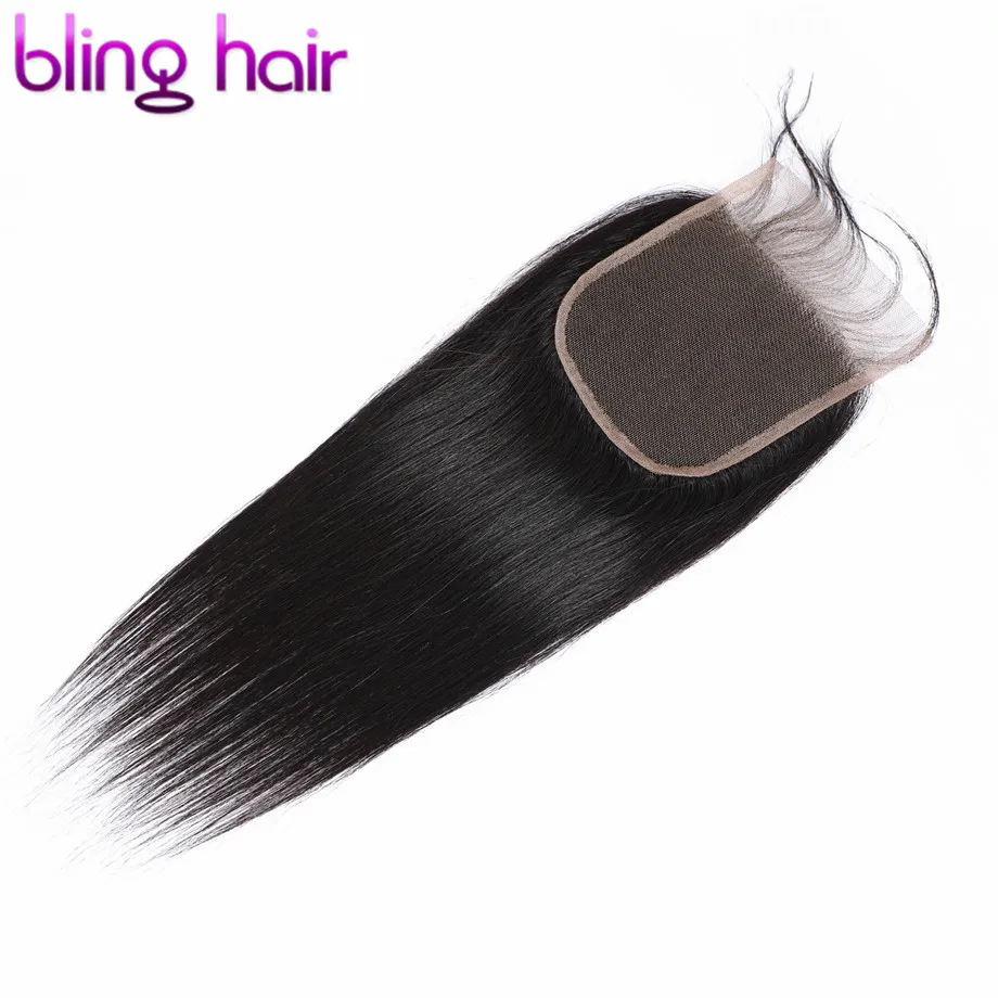 

Bling Hair Wholesale 1/5pcs Brazilian Straight Closure Remy Human Hair Closure With Baby Hair Free/Middle Part Natural Color