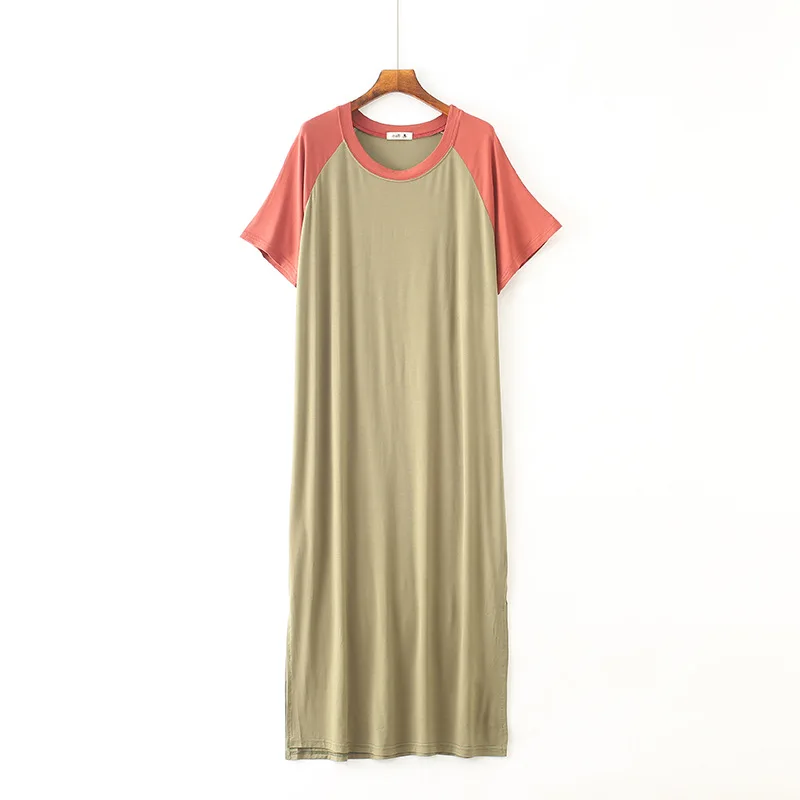 

Night Dress Woman Short Sleeve Side Split Nightshirt Female Loose Long Nightgowns Women's Home Clothes Sleepwear