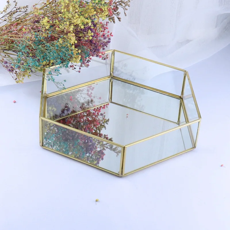 Скандинавский Золотой стеклянный поднос для хранения десертов ручной работы