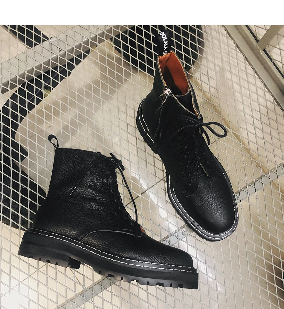 Большие размеры 34-43; новые женские Ботинки martin из натуральной кожи; повседневные ботинки на молнии; Зимние Теплые ботильоны на шнуровке; модные женские ботинки