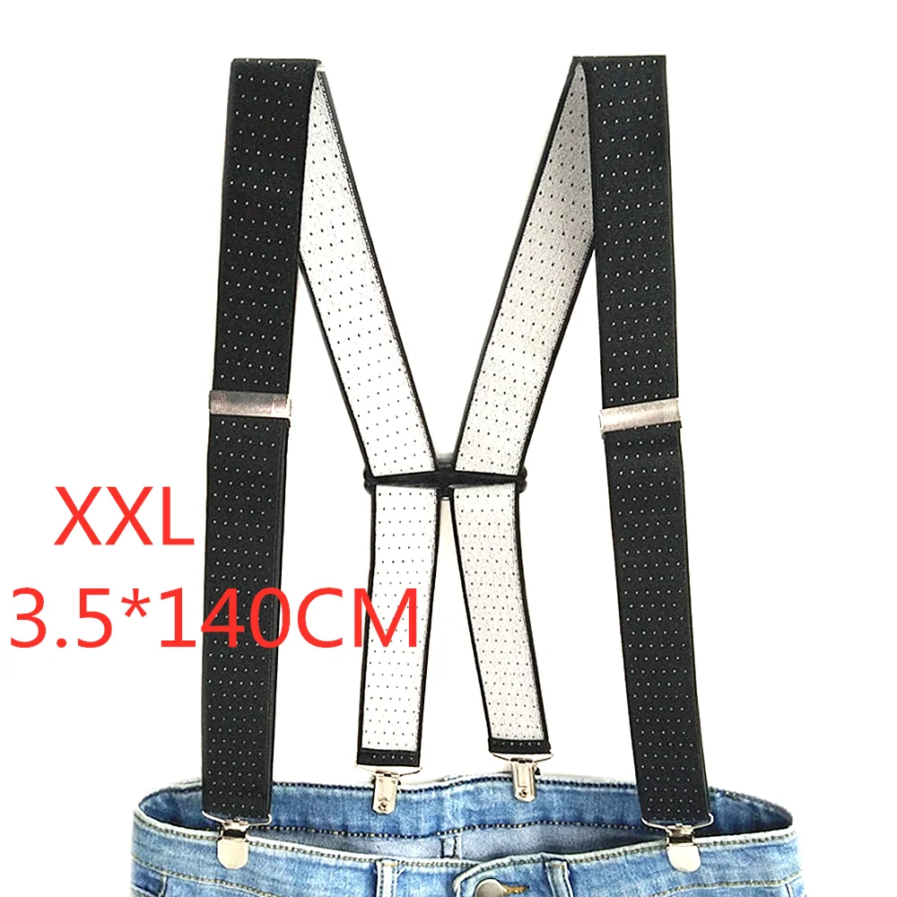 Black-140CM Аксессуары для одежды, подтяжки для взрослых, Ширина 3,5, 4 зажима, регулируемые эластичные подтяжки с принтом в горошек, X Back для мужчин и женщин, брюки BD066 - Цвет: Black-140CM