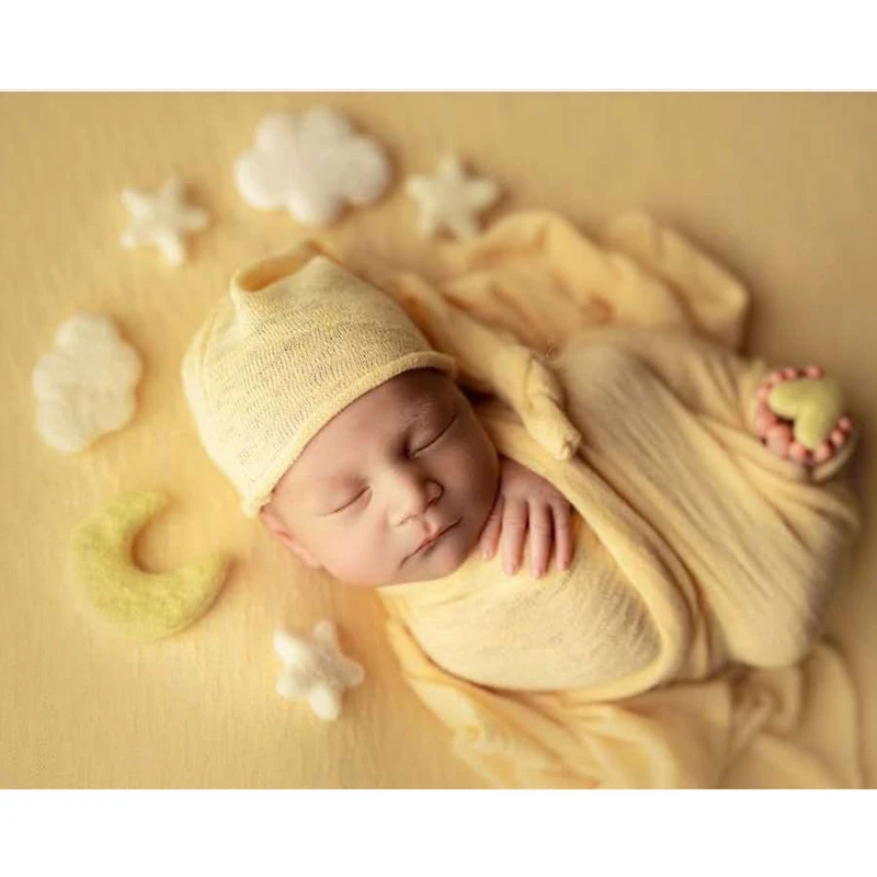 Accesorios de fotograf&iacute;a para beb&eacute; reci&eacute;n nacido, Mini Luna y estrellas de fieltro de lana, accesorios de decoraci&oacute;n para sesi&oacute;n de fotos infantil-2